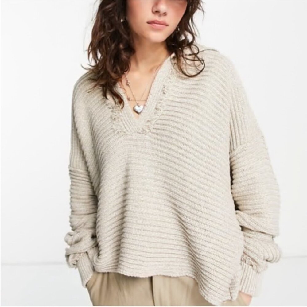 Free People Marlie Crochet Boho Oversized Pullover Sweater